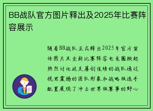 BB战队官方图片释出及2025年比赛阵容展示